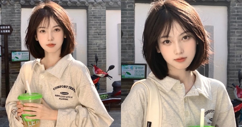 充滿初戀感的「高顏值短髮學妹」，「足足的少女感」路人狂回頭！