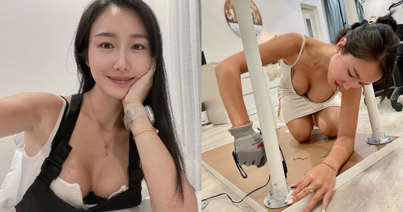 氣質正妹在家「爆乳做木工」，彎腰雪乳差點掉出，超狂視角讓網友瘋狂放大！