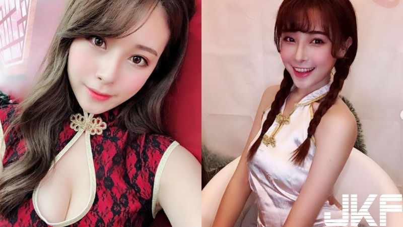 【博狗扑克】超甜美大眼「旗袍妹」可熙，穿著緊身旗袍還是檔不住那「迷人深溝」…