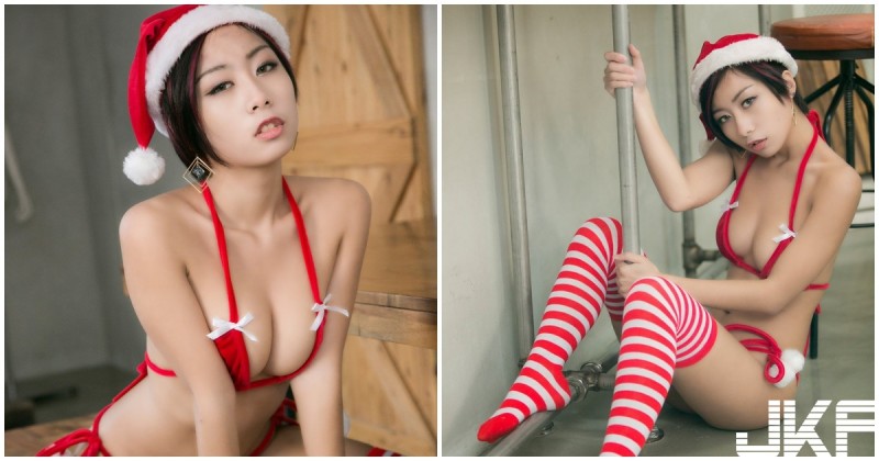 【博狗扑克】爆乳耶誕內衣超噴血，「火辣曲線」讓人想把綁帶解開啊！