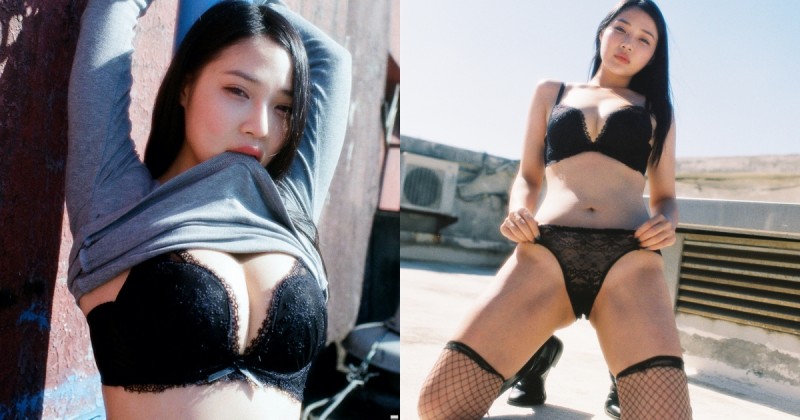 【博狗扑克】大膽愛人！「蕾蕾」頂樓放肆掀衣挑逗，黑蕾絲套裝「裸露美體」邀你野愛！