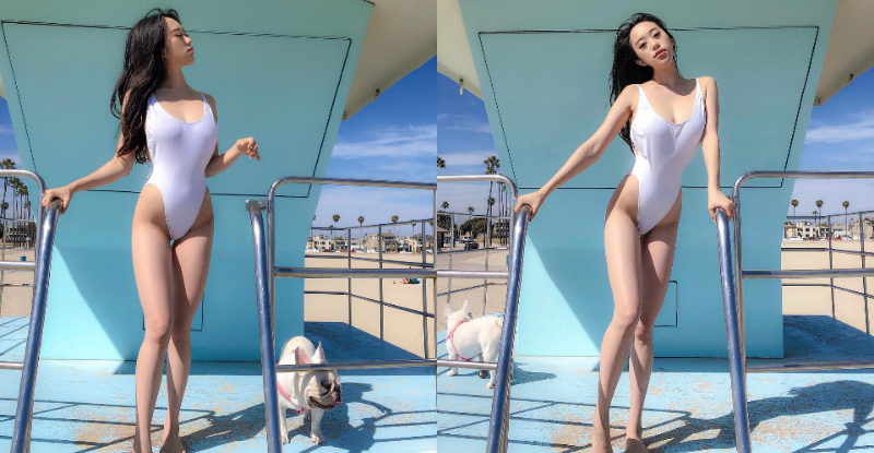 【博狗扑克】白色最棒！性感正妹「純白高衩」泳裝太惹火　逆天長腿佔滿整個畫面！