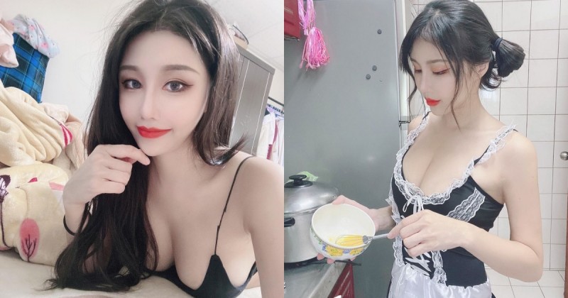 【博狗扑克】電眼雪乳正妹「夏小允」細肩帶小背心超辣！居家扮「性感女僕」做菜讓人好想吃掉