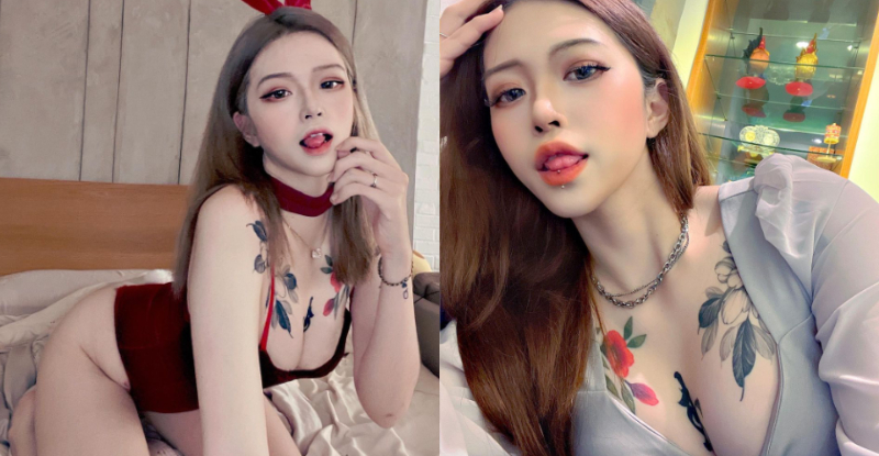 【博狗扑克】「兇猛刺青妹」櫻桃小嘴伸舌超曖昧，「深美濠溝」刺黑影逼人犯罪