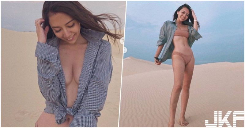【博狗扑克】熱情日本妹「沙漠大膽解放美乳」，裡面沒穿直接「中路大開」！