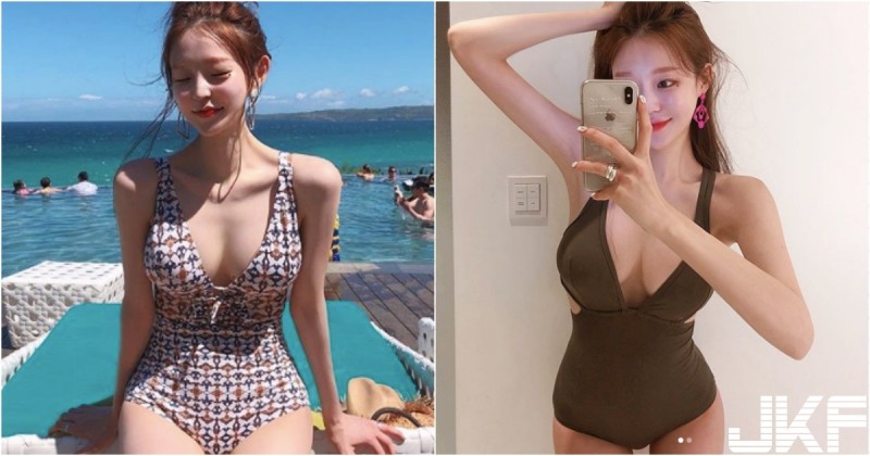 【博狗扑克】「白嫩爆乳老闆娘」親自示範！中路開開「雪白美胸」大方溢出！連身泳裝也好辣！