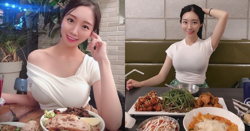【博狗扑克】韓國大奶吃貨部落客「박유진」 緊身上衣大啖美食，讓人食指大動！