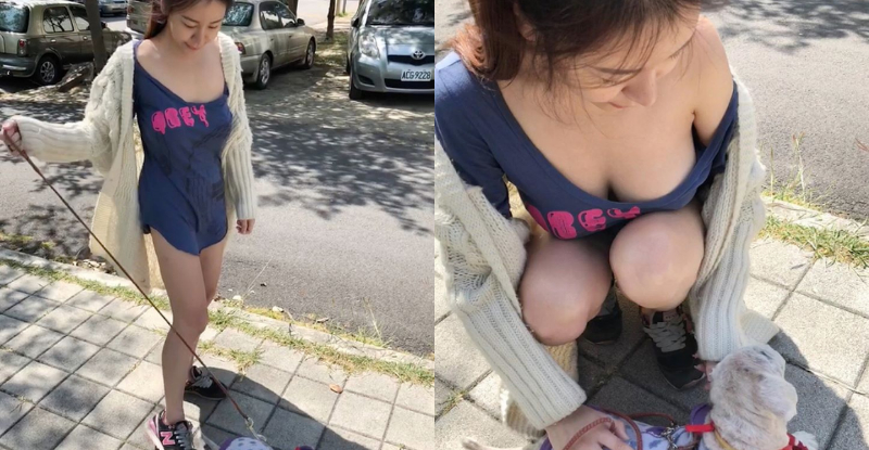 【博狗扑克】遛狗都不穿內衣！巨乳正妹「放任奶奶」出來透氣　一彎腰差點掉出來！